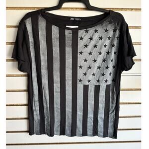 NWT Zara American Flag Black Top M Patriotic USA